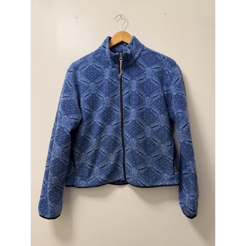 Vintage Woolrich Fleece Full Zip Pullover Blue Geo Pattern Print Size L Made USA
